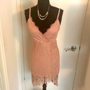 Blashe rose gold colored lace cocktail dress Mardi Gras Ball